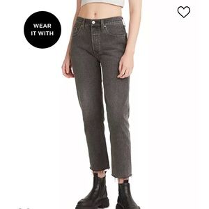 Light wash black cropped 501 jeans
